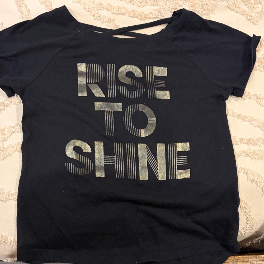 Xersion Black Tee with Metallic Silver 'Rise to Shine' Graphic